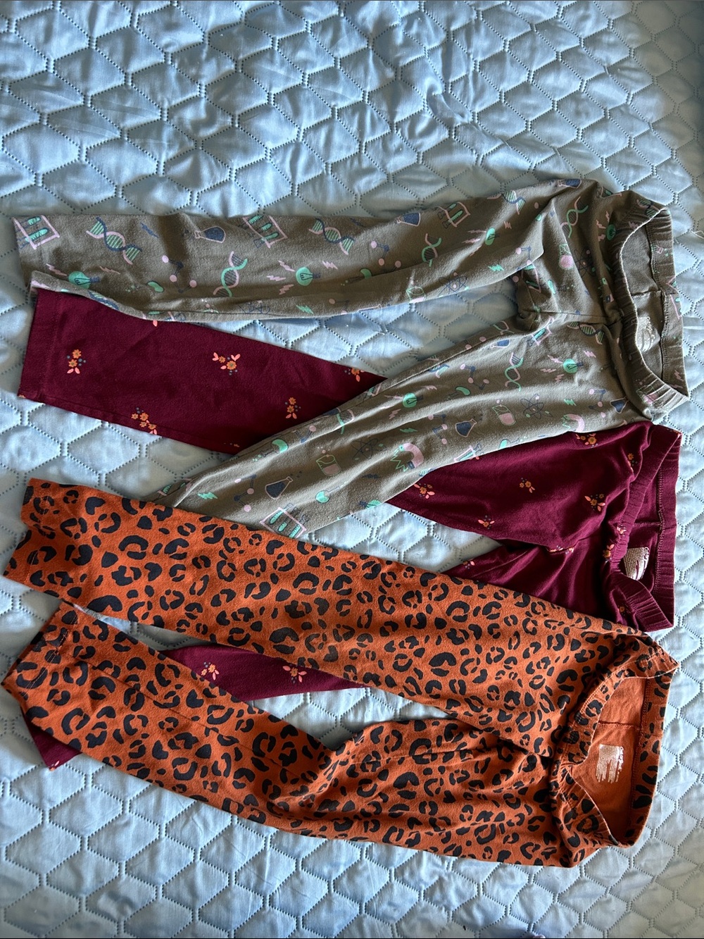 Cat&Jack Kids’ Mixed-Pattern Leggings Pack – Burgundy, Gray, Orange